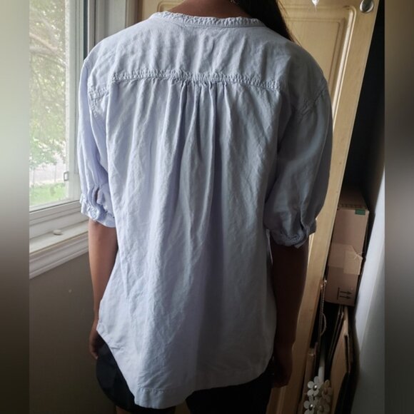 Uniqlo Light Blue Blouse Linen Blend - Picture 8 of 8